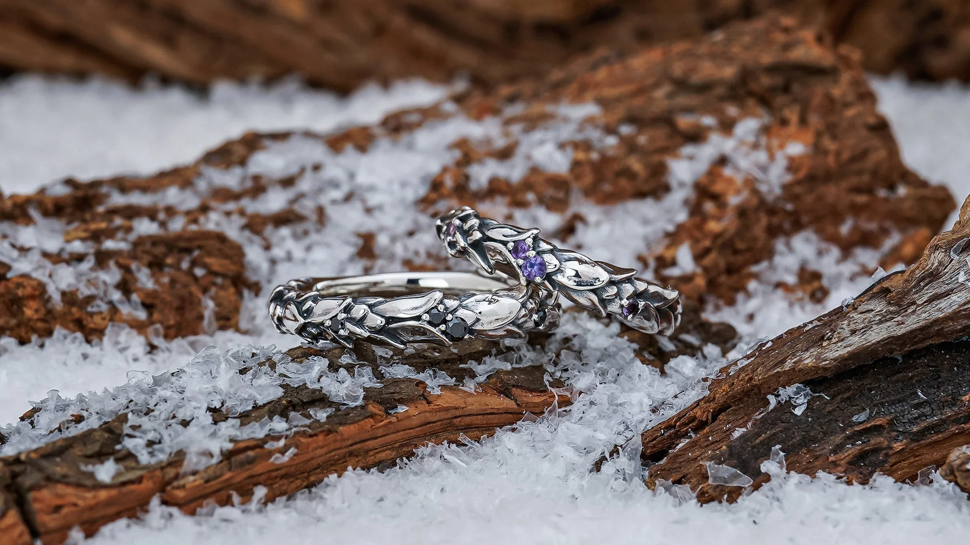 アメジストとオニキスのシルバーリング