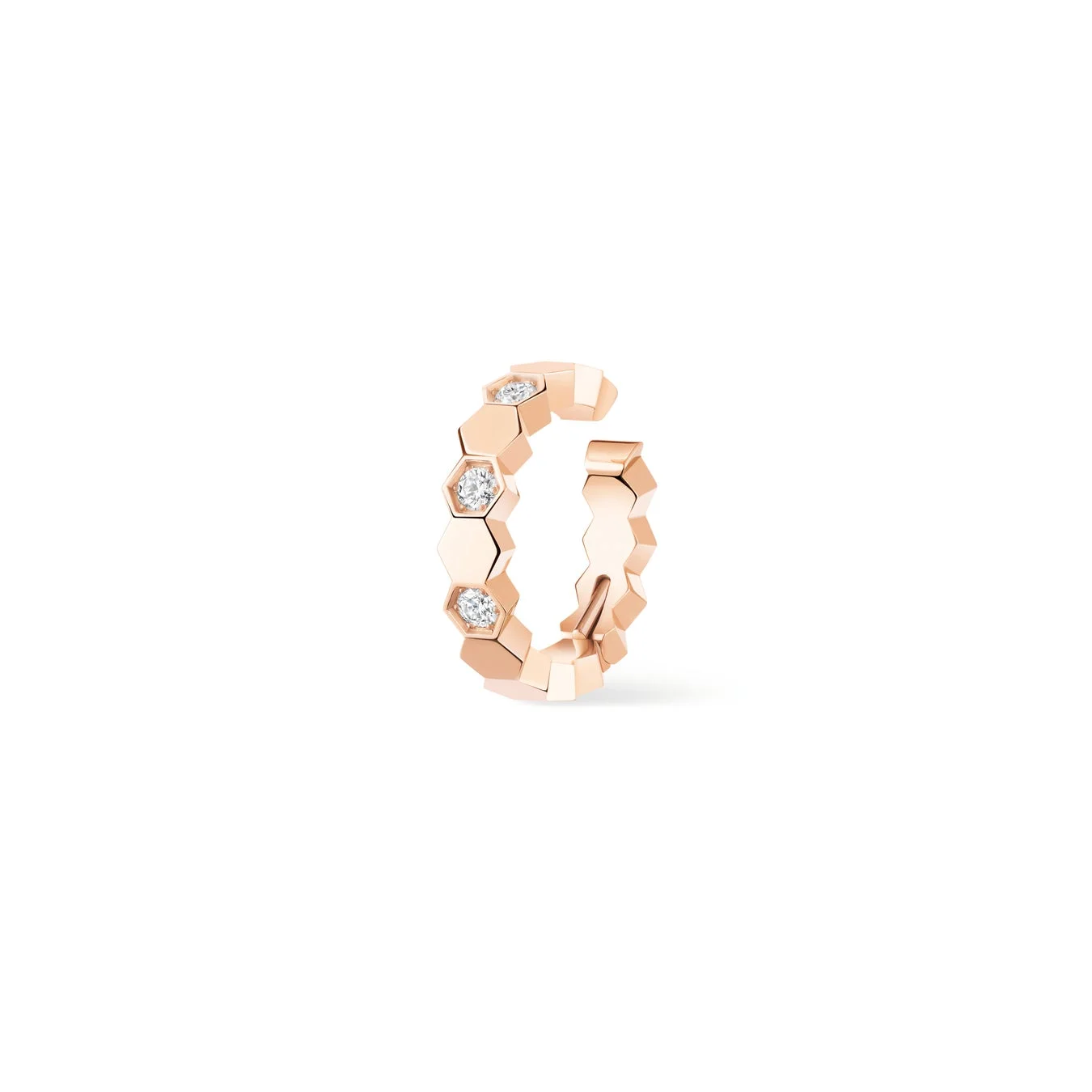 ローズゴールドの六角形デザインのイヤーカフ