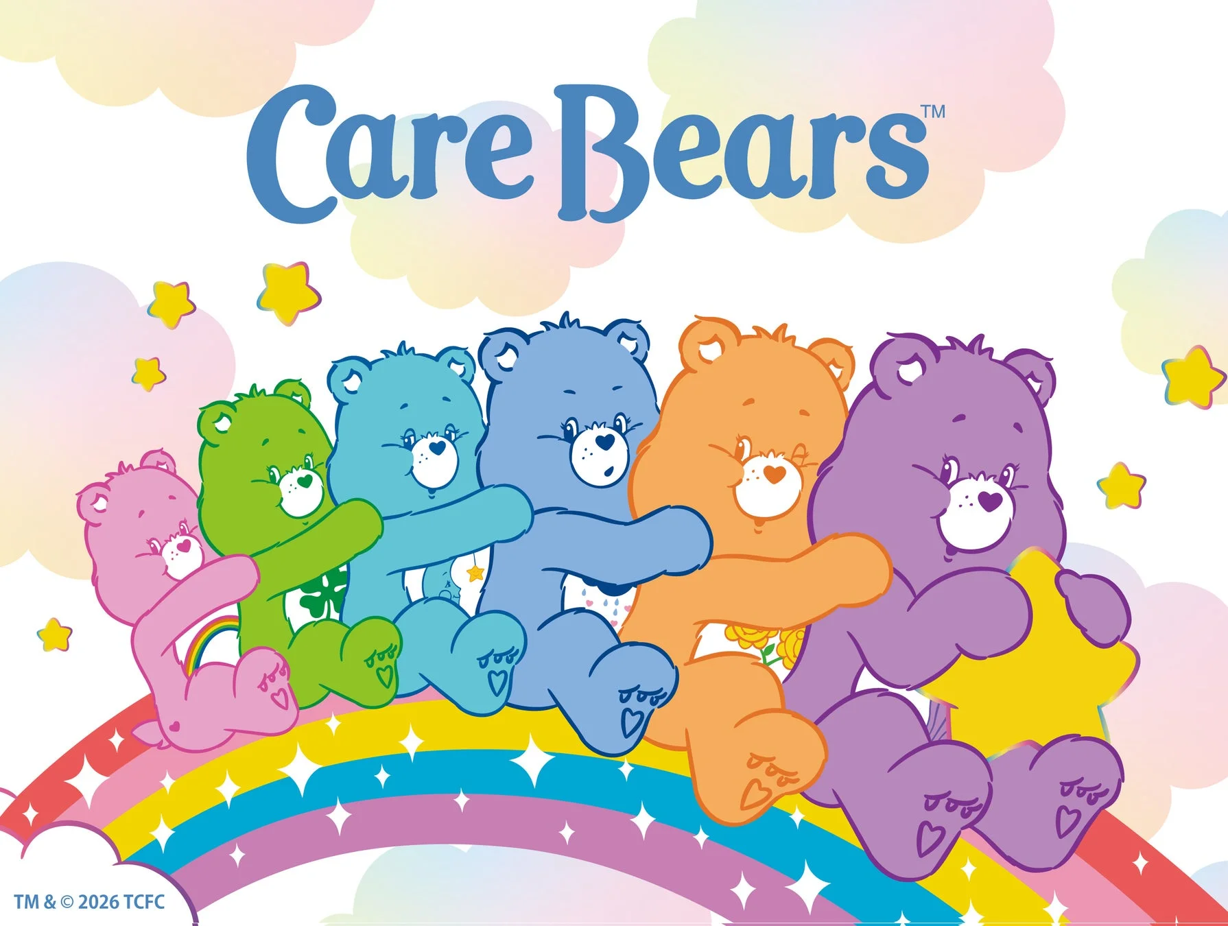 虹の上に座るケアベアたち