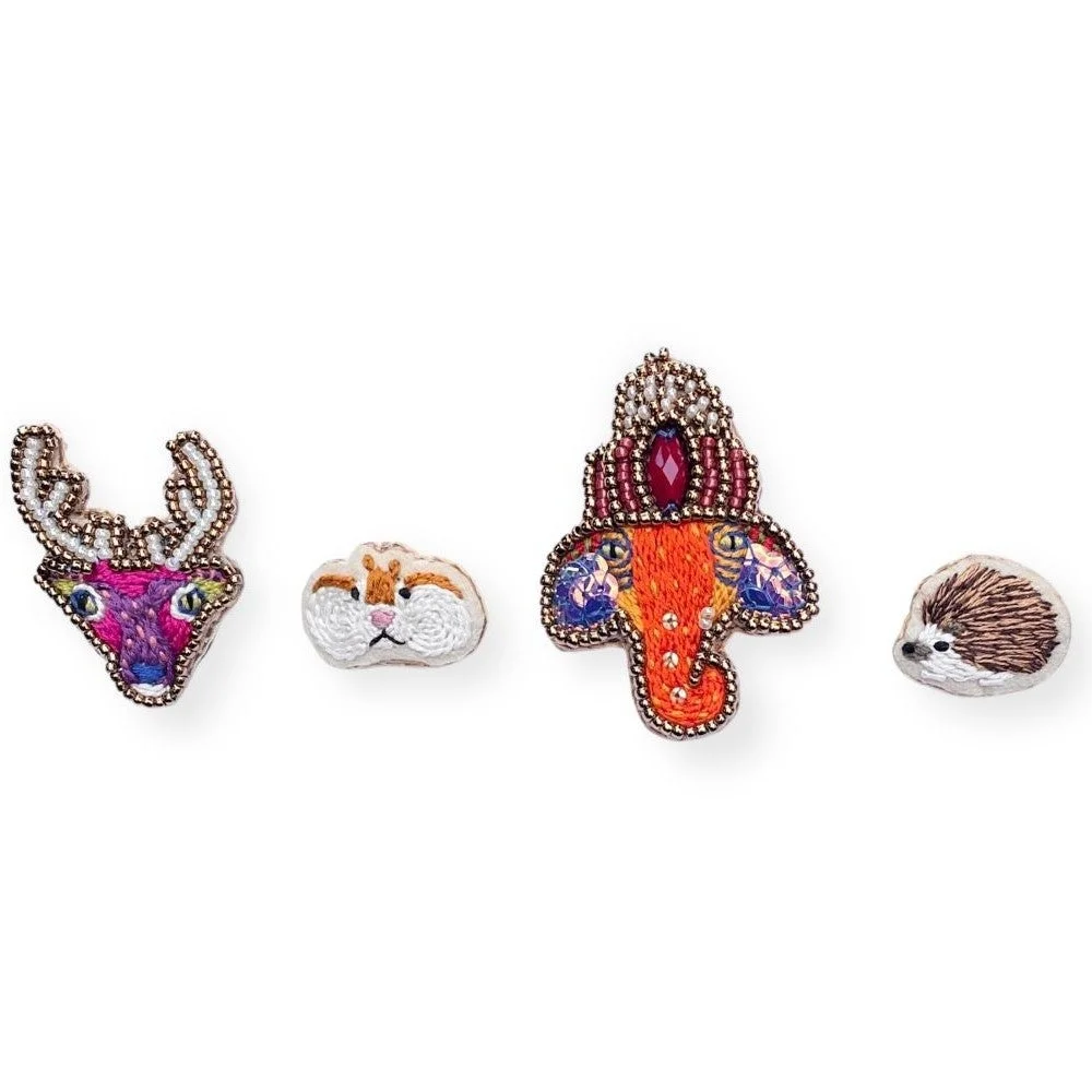 動物刺繍ブローチ